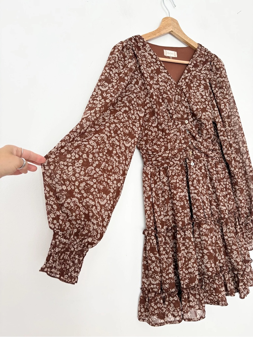 Altar’d state floral tiered dress in brown NWT